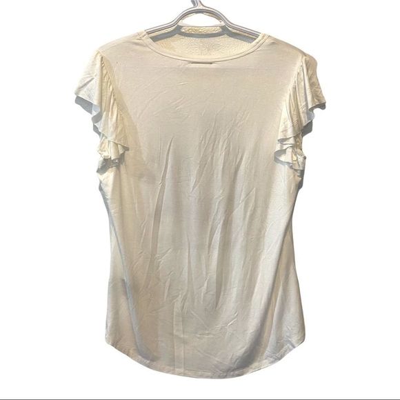 NWT COLORTREE FASHION VOGUE CAP RUFFLE SLEEVE RHINESTONE DETAIL TOP WHITE L - Picture 6 of 7